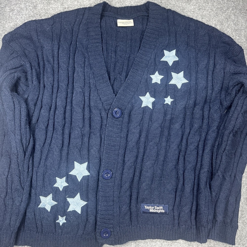 Taylor Swift Midnights Blue Cable-Knit Star Patch Cardigan XL/2XL preppy
